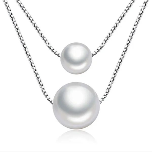Ciondoli a catena in argento collane lunghe gioielli di moda da donna all'ingrosso doppi strati di perle