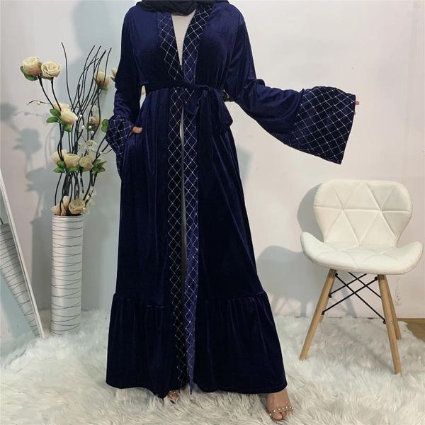 Abbigliamento etnico Moda mediorientale Kimono autunno/inverno Cardigan musulmano con stampa in velluto dorato Abito Abaya