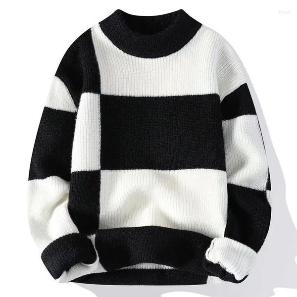 Мужские свитера EBAIHUI, повседневный свитер, контрастный цвет, лоскутный дизайн, мужской трикотаж, осень-зима, свободный универсальный пуловер с круглым вырезом