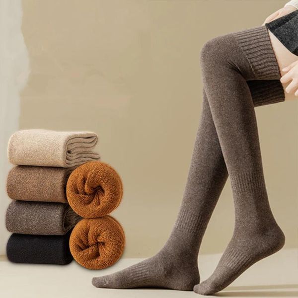 Frauen Socken Winter Warme Lange Dicke Thermische Baumwolle Kniehohe Atmungsaktive Feste Harajuku Casual Verdicken Terry Strümpfe