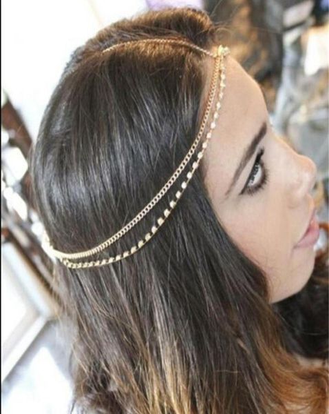 1pc moda feminina senhora metal ouro prata multicamadas cabeça corrente bandana headpiece casamento nupcial penteado acessórios de cabelo 1169405