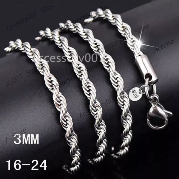 Designer Schmuck Halskette 3MM 925 Sterling Silber gedrehte Seilkette Luxus Silber Halskette Für Frauen Männer Mode DIY Schmuck