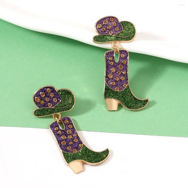 Dangle Küpeler Yağ Salı Kadınlar İçin Küpe Mardi Gras Cowboy Şapkası ve Boot Western Style Glitter Jewelry Accessorie