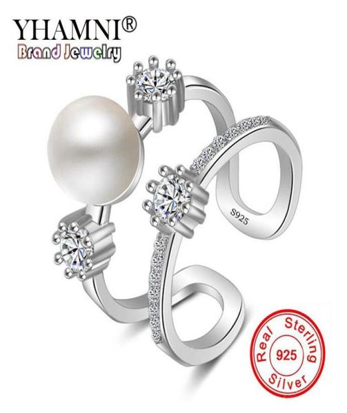 YHAMNI Neue Mode Original 925 Sterling Silber Ringe Natürliche Perle Schmuck für Frauen CZ Diamant Hochzeit Engagement Band Perle Rin6190411