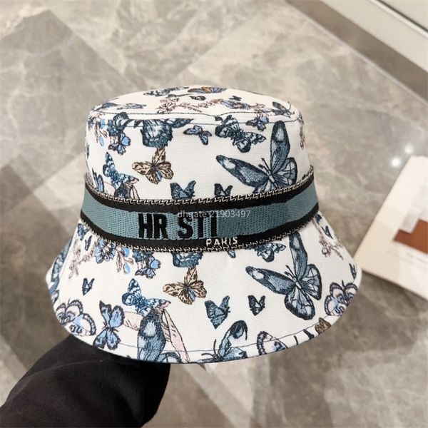 Chapéu de balde de luxo 891609 para mulheres designer de alta qualidade senhoras primavera verão colorido chapéus de sol novo pescador bonés presentes borboleta bordado cor azul 1:1 design