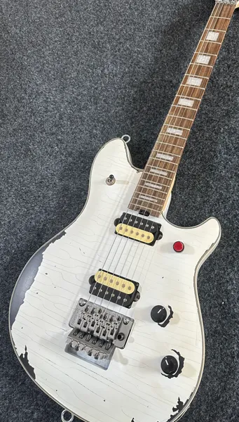 Teslimat, hızlı teslimat dahil olmak üzere stokta bulunan özel düzensiz elektro gitar, beyaz, vintage