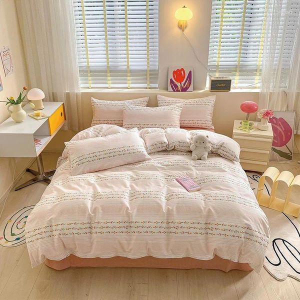 Bettwäsche-Sets, grünes King-Size-Bettbezug-Set mit Blumenmuster, Baumwolle, 3-teilig, Steppdecke mit gelbem und weißem Wildblumenmuster, superweich