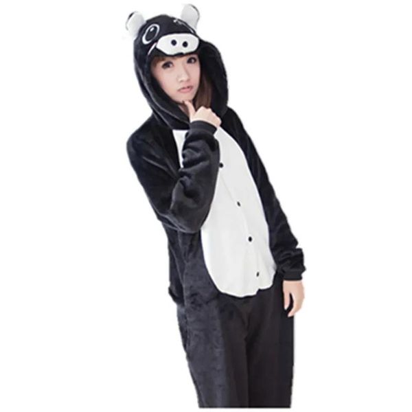 Costume carino maiale nero tutina costume animale pigiama pigiama cosplay pigiama vestito Halloween Natale ragazza signora donna uomo cartone animato animale