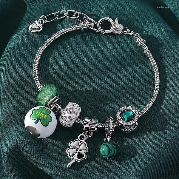 Charm Armbänder St. Patrick's Day Armband für Frauen Mädchen Grün Kristall Perlen Anhänger Armreif DIY Handgemachtes Geburtstagsgeschenk