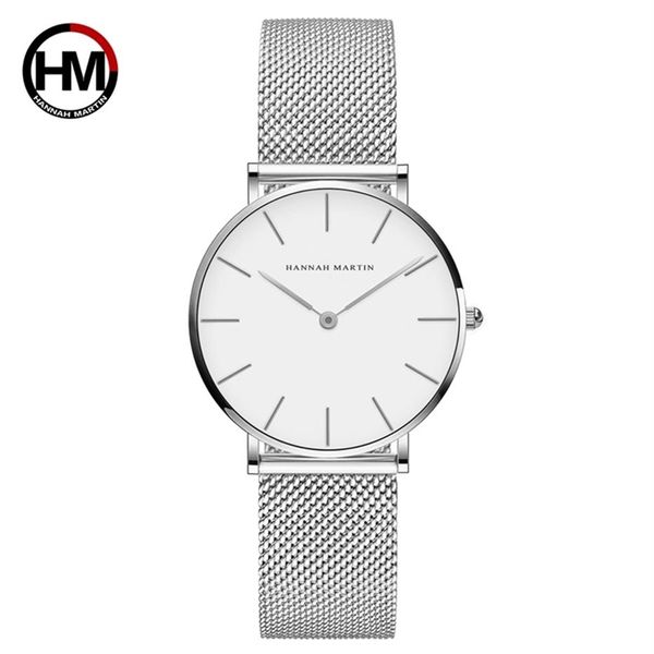 Hannah martin vestido de pulso de quartzo relógios femininos pulseira de prata relógio de aço inoxidável relógio casual à prova d'água feminino 21303k