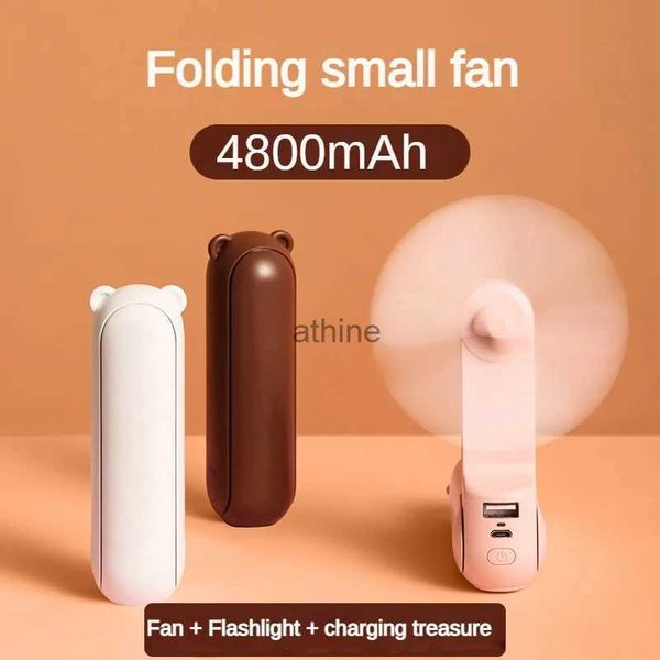 Elektrik Fanları Katlanabilir Taşınabilir Fan Mini Elde Taşınma Fan USB 4800mAH Şarj Elde tutulan Küçük Sessiz Cep Fan Güç Bankası El Feneri Özelliği YQ240104