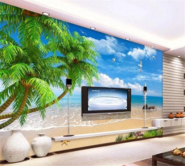 Papier peint 3D avec vue sur la mer, paysage marin des Maldives, décoration moderne de la maison, salon, chambre à coucher, cuisine, peinture murale, revêtement mural5214996