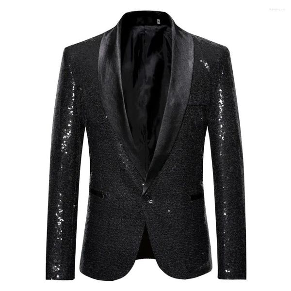 Herrenanzüge glänzende Goldpailletten Glitzer verschönerte Blazerjacke Männer Stilvolle Geschäft Solid Color Blazer Outwear Bluse Kostüm