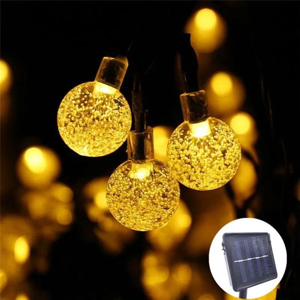 Cordas Novo 20 LEDs 5m Bola de Cristal Lâmpada Solar Energia LED String Luzes de Fadas Solar Guirlandas Jardim Decoração de Natal para Ao Ar Livre