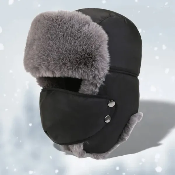 Berets Winter Warme Männer Hut Maske Plus Samt Verdicken Solide Ski Radfahren Ohr Schutz Motorhaube Mode Outdoor Angeln Thermal