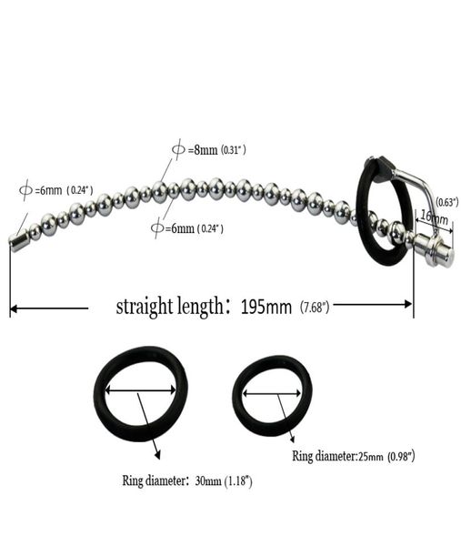 Dispositivi di castità 21CM Lungo flessibile maschio in acciaio inossidabile Suono uretrale Perlina allungabile W 2 Anello in silicone Stimola la spina del pene 8096191