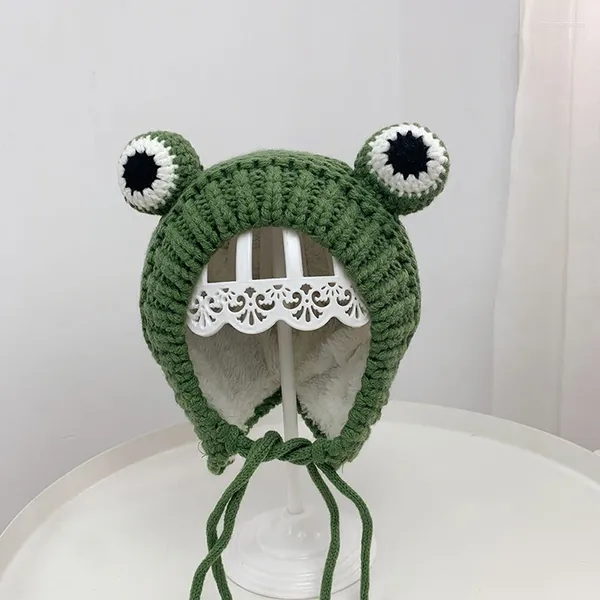 Berets Einfarbig Cartoon Frosch Strickmütze Winter Warme Skullies Cap Beanie Für Kind Junge Und Mädchen 44-50 cm Plus Kaschmir