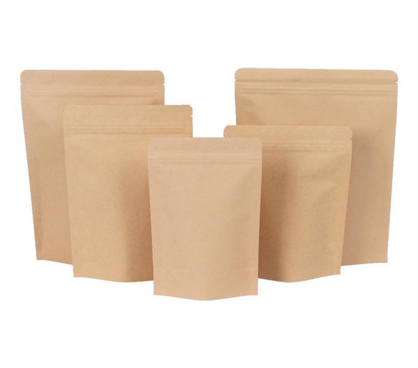 500pcs Zipper Marrom Kraft aluminização bolsaStand up papel kraft saco da folha de alumínio Resealable Zip Lock Grip selo Food Grade DHL2396936