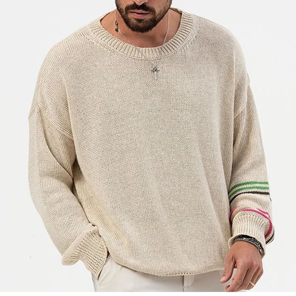 Maglione sottile da uomo primaverile e autunnale a coste manica lunga O-Collo allentato lavorato a maglia fiore moda casual lavorato a maglia Top abbigliamento da uomo 240104