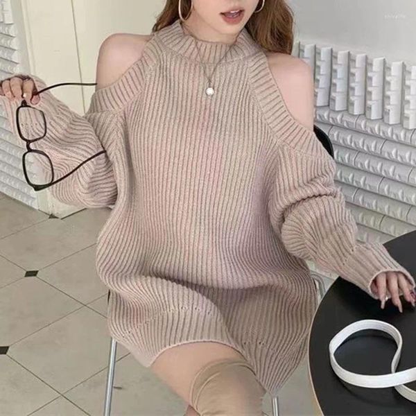 Abiti casual 2024 Autunno Inverno Sexy al largo della spalla abito senza spalline allentato da donna lavorato a maglia Midi tinta unita Office Lady Vestidos