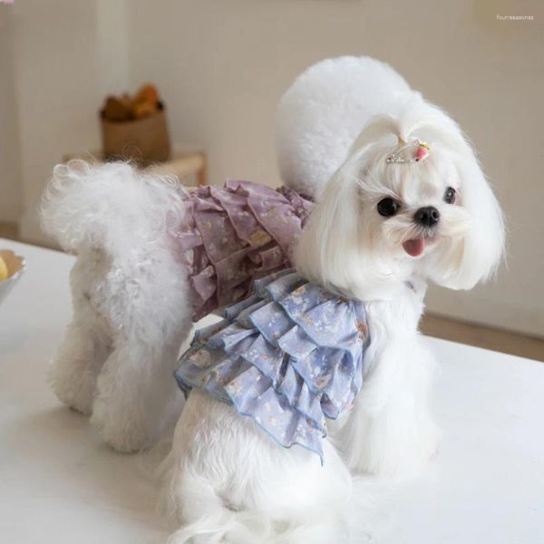 Cão vestuário escalfado saia chiffon bolo vestido em camadas pet gato teddy ins roupas de moda roupas de cachorro traje