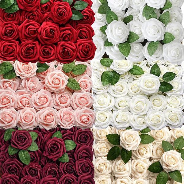 Dekorative Blumen, 30/5 Stück, künstliche Rosen, Schaumstoff, gefälschte Rosenköpfe mit Stielen für DIY Hochzeitssträuße, Zuhause, Party, Tischdekoration, Zubehör