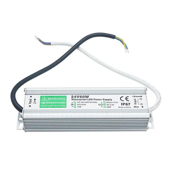 Transformadores IP67 à prova d'água LED Driver 5060Hz 24V 60W Fonte de alimentação LED AC100240V Transformadores de iluminação para energia LED