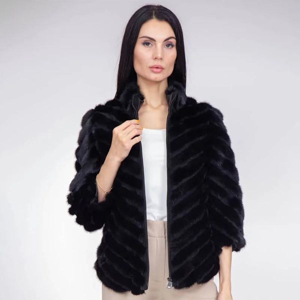 Jackets Mulheres Mink para casaco de pele de pêlo genuíno jaquetas mulheres preto casaco de pele de visita real com capuz de casaco de pele genuíno de inverno quente roupas