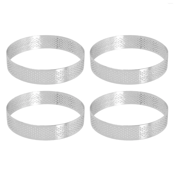 Moldes de cozimento 4 pcs circular poroso tart anel inferior torre torta bolo molde ferramentas resistente ao calor mousse perfurada 10cm