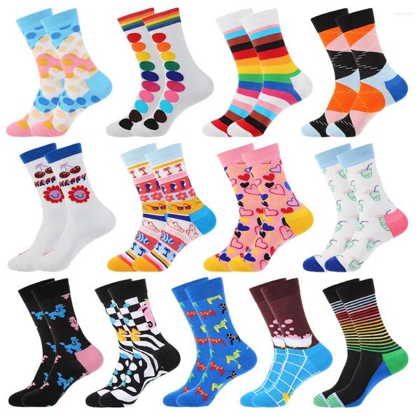 Calzini da donna 1 paio Corea divertente cotone Harajuku colorato felice femmina ragazze strada skateboard moda striscia cuori geometrici Sox