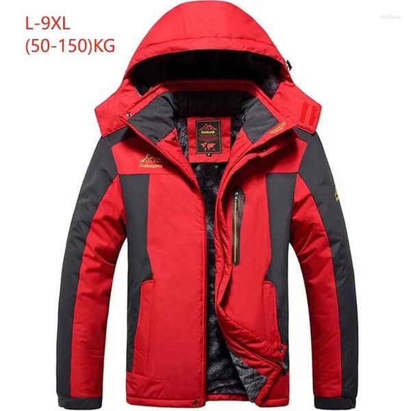 Jaquetas masculinas inverno homens à prova de vento velo grosso quente com capuz zip-up blusão masculino camping à prova d'água plus tamanho grande casaco maior