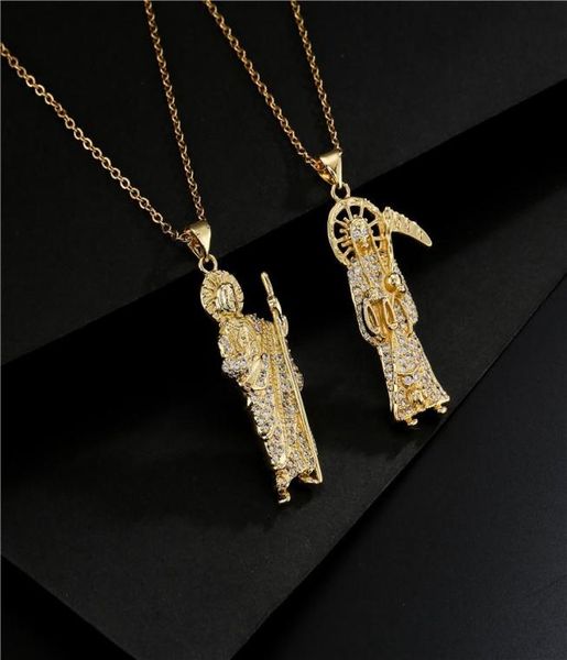 Ожерелья с подвесками Классический Grim Reaper Priest Дизайн Ожерелья Для Женщин Мужчин Золотая Цепочка Роскошные Bling Цирконий Ювелирные Изделия Оптовая3039982