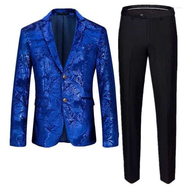 Ternos masculinos de luxo negócios banquete social terno de veludo dourado 2 peça moda impressão conjunto festa de casamento noivo smoking vestido blazers calças