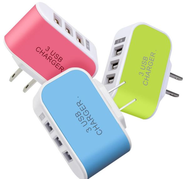 3 USB-Ladegerät mit LED-Licht, bonbonfarbenes Wandladegerät, Mobiltelefon-Adapter