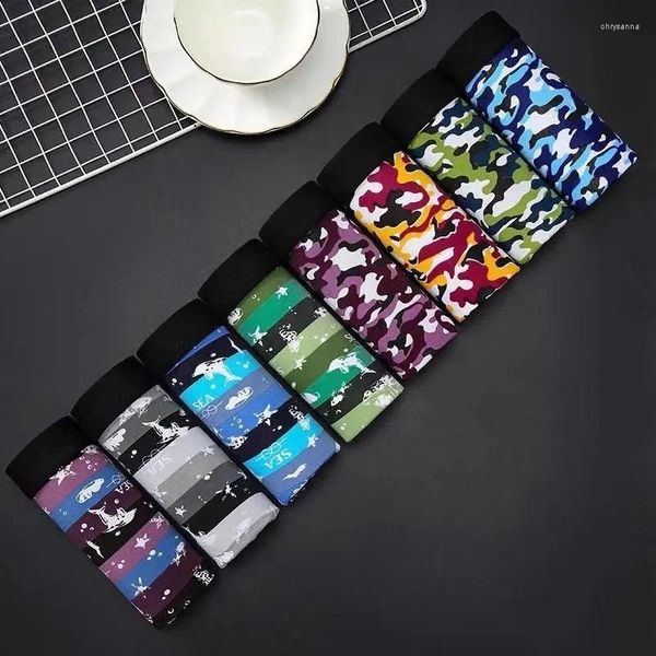 UNDUPTS 8 PCS/LOT ERKEKLER SEXY BOXER ŞORKLAR Moda baskılı 3D Bag Yumuşak Kumaş Yüksek Elastik Bel Plus Boyutu L-4XL