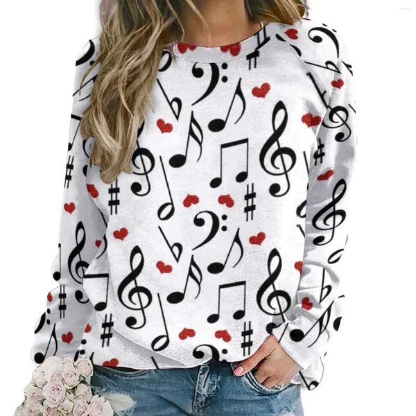 Hoodies femininos música nota mulher com corações clássico casual hoodie outono manga longa engraçado padrão camisolas tamanho grande