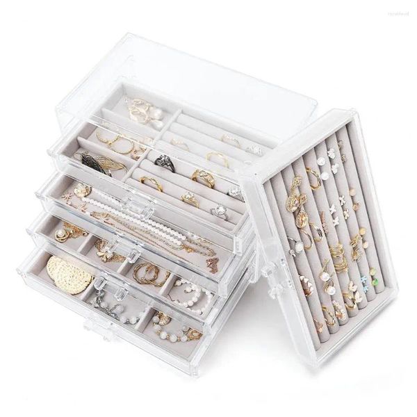 Schmuckbeutel-Etui, transparentes Acryl, mehrschichtige Box, Ringe, Ohrringe, Halsketten, Armbänder, Organizer