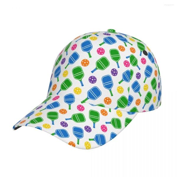 Cappellini da baseball Pickleball regolabile Verde Blu Racchette Palline Berretto da baseball Abiti Vintage Paddle Sport Sole Stile unisex Attività all'aperto