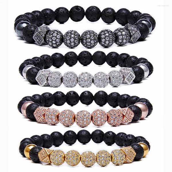 Strand ASHMITA CZ Strass 8mm Lava Rock Ansia Diffusore di olio essenziale Borda il braccialetto per uomo Donna Pietra elastica Yoga Bangle