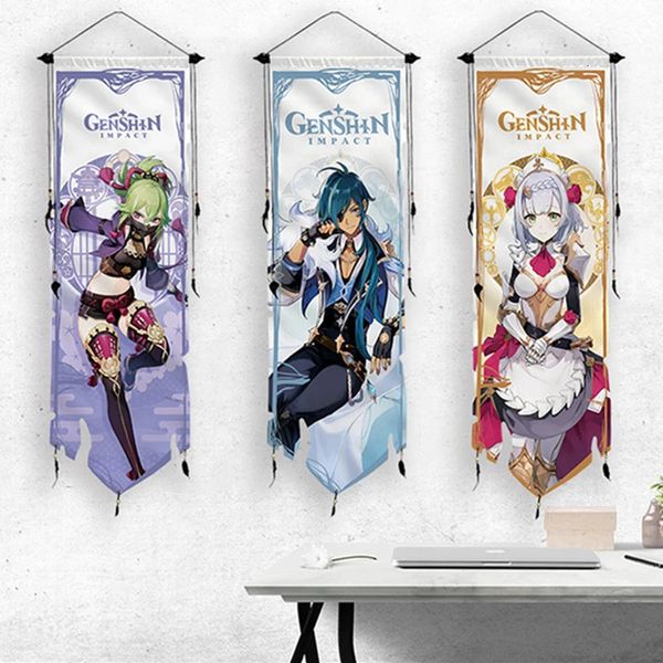 48x147cm Genshin Impact Scroll Pintura Hutao Ganyu Pendurado Banner Decoração de Casa Anime Poster Arte Decoração Pingente Bandeira Presente 240104