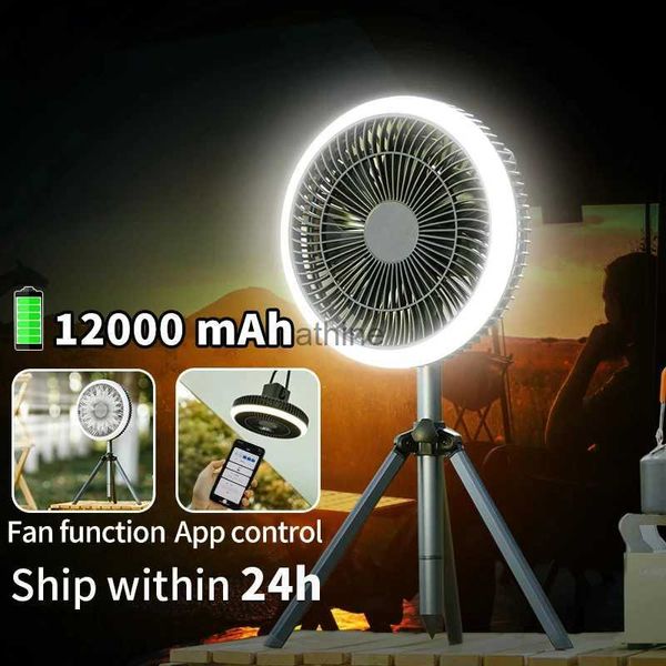 Elektrik Fanları 10000mAh Akıllı Uygulama Kampı Fan Şarj Edilebilir Masaüstü Taşınabilir Kablosuz Tavan Elektrikli Fan Power Bank LED LEDLİK TRIBOD YQ240104