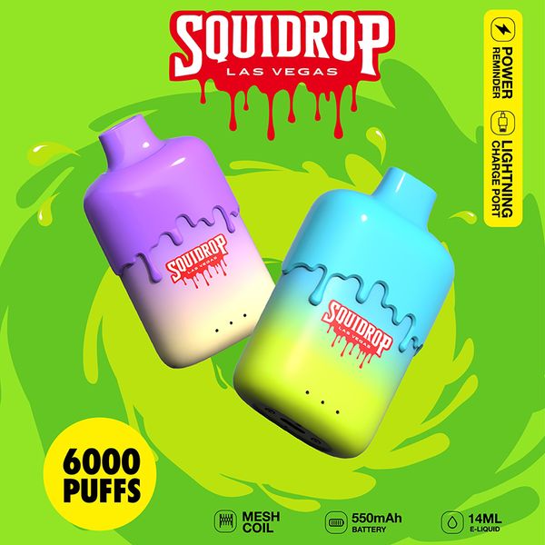 SQUIDROP QD99 6000puffs Одноразовая коробка Mod Mesh-Coil 550 мАч Перезаряжаемое устройство 14 мл Предварительно заполненный испаритель Pen Pod Bar с упаковочной коробкой