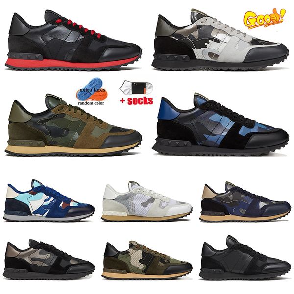 Rockrunner Camo Designer-Schuhe, Plateau-Turnschuhe, Oberteil, Leder, Tarnung, Gummisohle, Militärgrün, Dreifach-Schwarz, Weiß, Grau, Damen- und Herren-Freizeitschuhe