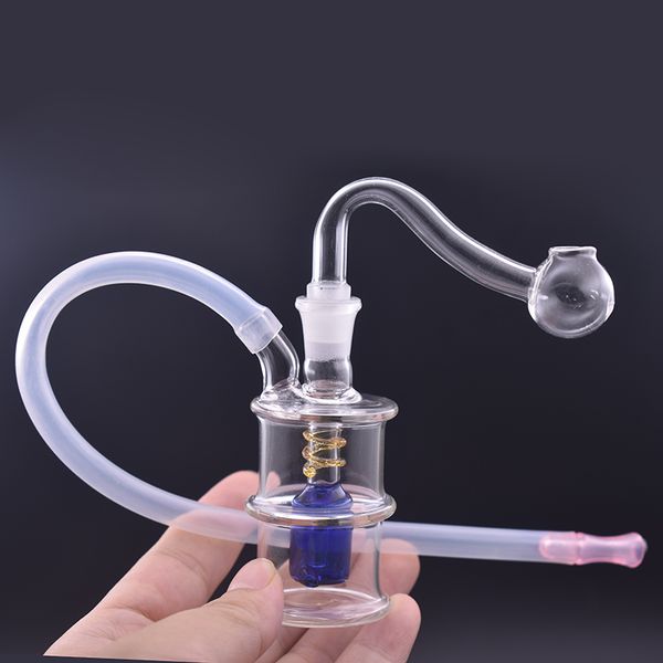 Queimador de óleo de vidro portátil Bong Tubulações de água 10mm Femlae Recycler Dab Rig Ashcatcher Bongs com tubo de queimadores de óleo de vidro masculino e mangueira Melhor presente para ferramentas de fumante