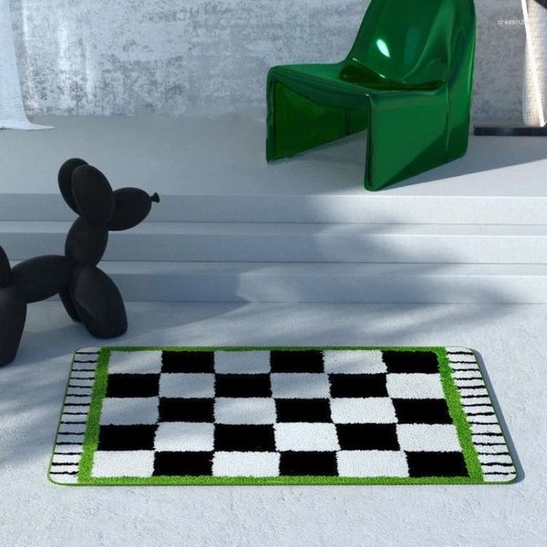 Tapetes retro xadrez xadrez tapetes de banho macio grades macio floral tapete chuveiro piso antiderrapante banheiro absorver tapetes