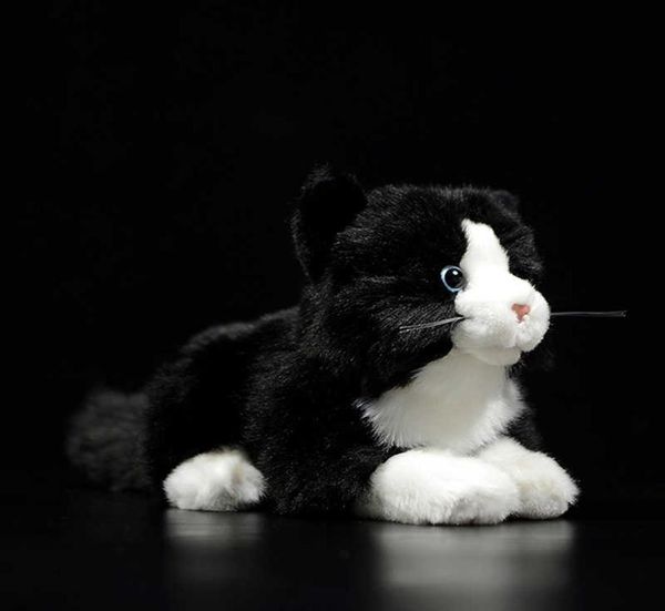 Super carino bianco e nero soriano gatto farcito morbido peluche bugia gattino animali realistici simulazione per bambini regalo di compleanno 21 cm Q073215376
