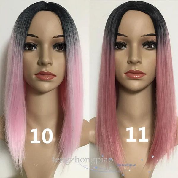 Perucas atacado ombre cor rosa nova peruca cosplay curta peruca reta sexy fibra de cabelo resistente ao calor perucas sintéticas completas para preto