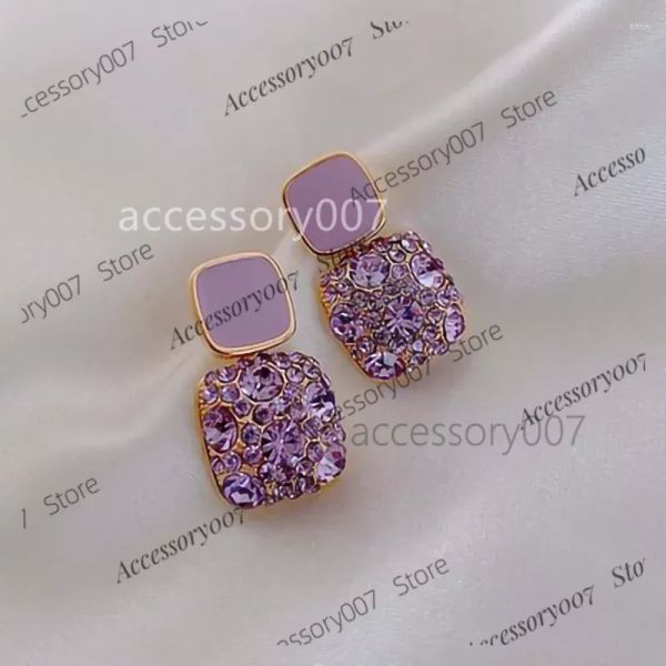 Tasarımcı Takı Kulak Çabuk Küpeler Tatlı Stil Sonbahar ve Kış Net Kırmızı Paragraf Rhinestone Mor Love Love Ear Geometrik Elmas Kız