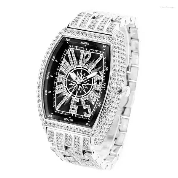 Relógios de pulso reloj hombre relógio masculino todo diamante impermeável quartzo brilho ponteiro hip hop moda relógio religiosos masculino