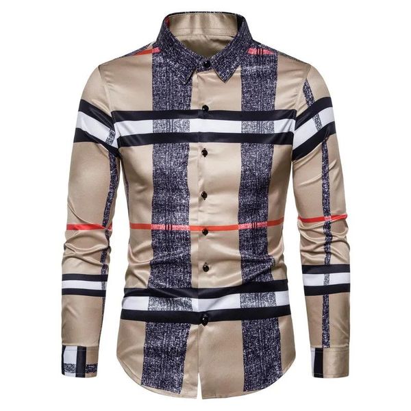 Camicie 6XL 2022 Business Casual Camicia a quadri da uomo Abbigliamento da lavoro formale Abito da sposa Slim Abiti da festa sociale Camicia a quadri kaki247F